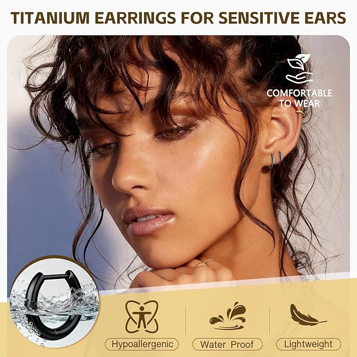 AOEDEJ G23 Titanium Black/Steel Gray/Gold Hoop Earrings 18G Small Huggie Hoop Earrings 8mm/10mm/12mm Cartilage for Sensitive Ears for Multiple Piercing Cartilage Hoop Earring Stack Jewelry