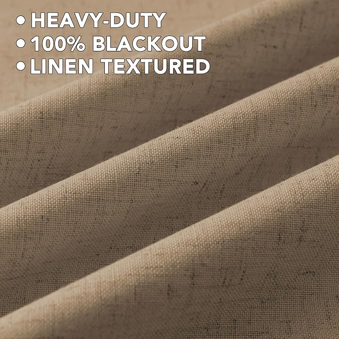 H.VERSAILTEX Linen Curtains 100% Blackout Curtains for Bedroom 90 inch Long Full Light Blocking Nature Linen Blended Window Curtains for Living Room Nickel Grommet (2 Panels, Heathered Macchiato)
