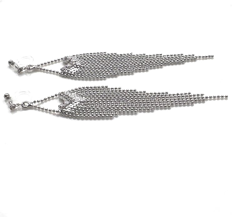 Dangle Silver Invisible Clip On Earrings for Women Not Pierced Gold Crystal Rhinestone Comfortable Hoop Fringe Long Chain Clip On Earrings