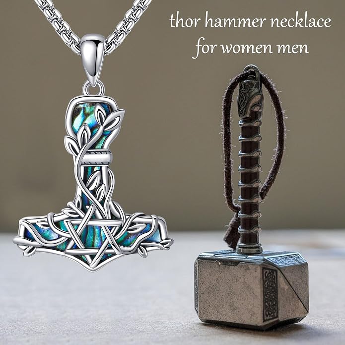 Thor Hammer Necklace Sterling Silver Star of David Mjolnir Pendant Vegvisir Jewelry for Women Men