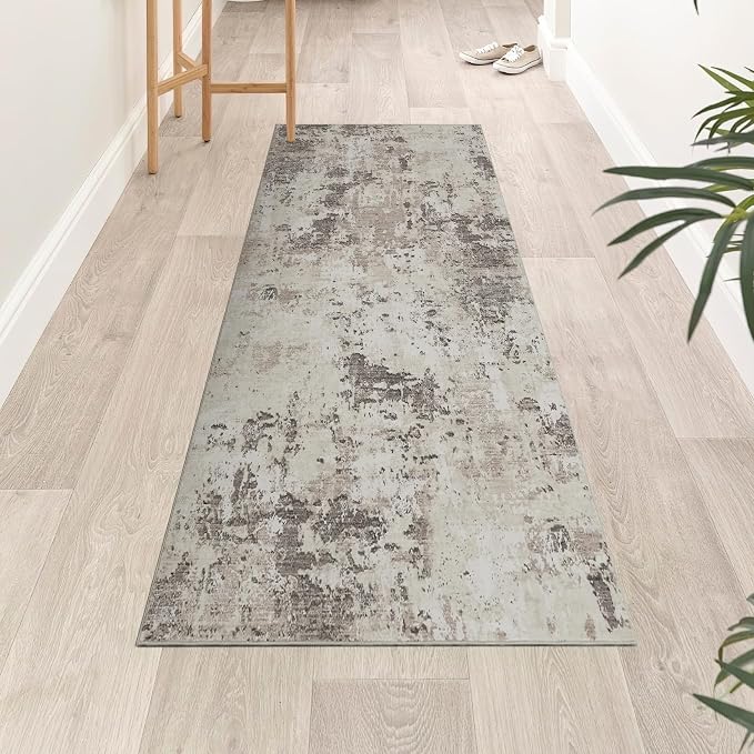 ROYHOME Modern Abstract 2x8 Runner Rug Washable Non Slip Stain Resistant Rug for Hallway Kitchen Bedroom Non Shedding Low Pile Indoor Floor Cover,Brown Grey