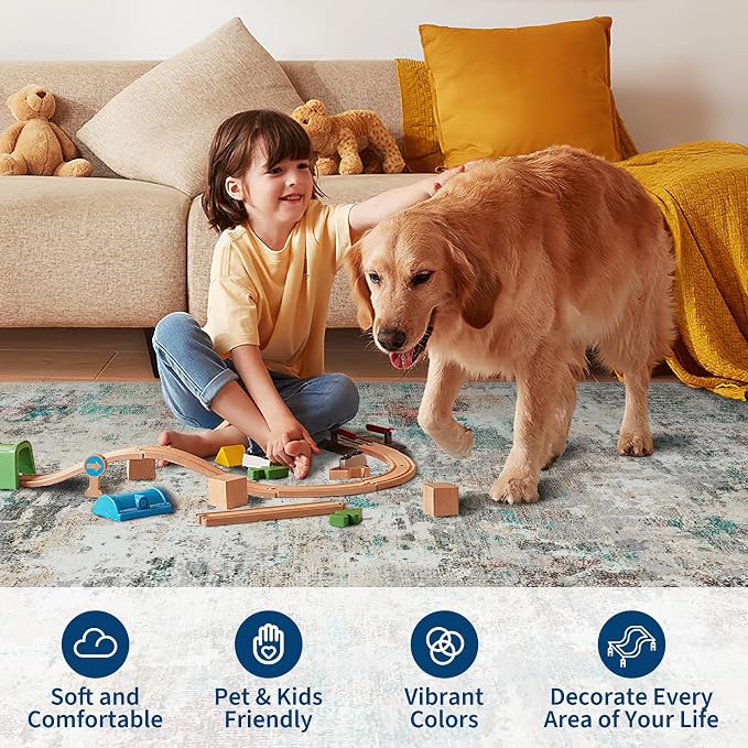 ROYHOME Modern Abstract 2x7 Runner Rug Washable Non Slip Stain Resistant Rug for Hallway Kitchen Bedroom Non Shedding Low Pile Indoor Floor Cover,Colorful
