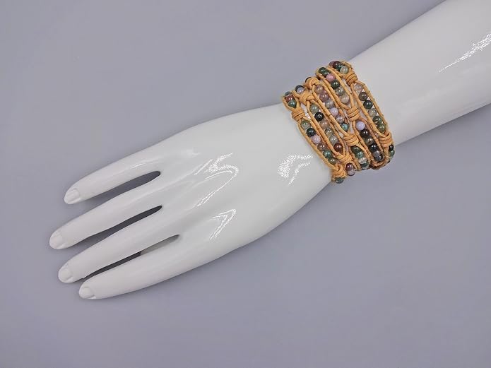 MGR MY GEMS ROCK! 35-Inch Long Multi-Layer Hand Crafted Gemstone and Crystal Multi-Stone Beaded on Genuine Leather Boho Style Stackable Super Wrap Bracelet, up to 5 Wraps.