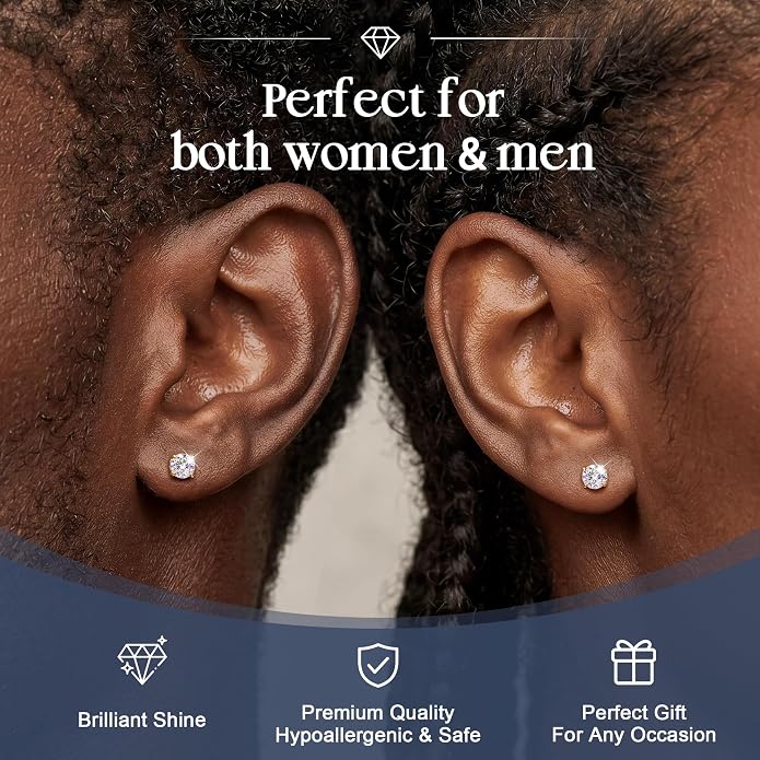 GEMQUEEN Moissanite Magnetic Earrings for Men Women : 18K White Gold Plated Hypoallergenic Stainless Steel Non Piercing Clip on Fake Earrings Studs Dainty Moissanite Earring Jewelry D Color VVS1