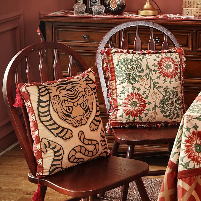 patdrea Designer French Velvet Throw Pillow Cover,Set of 4,-Clarence | Elegant Vintage Lumbar Pillow Case with Zipper,Red Floral Pattern,Decor Cushion Coverfor Couch Living Room Bedroom Sofa