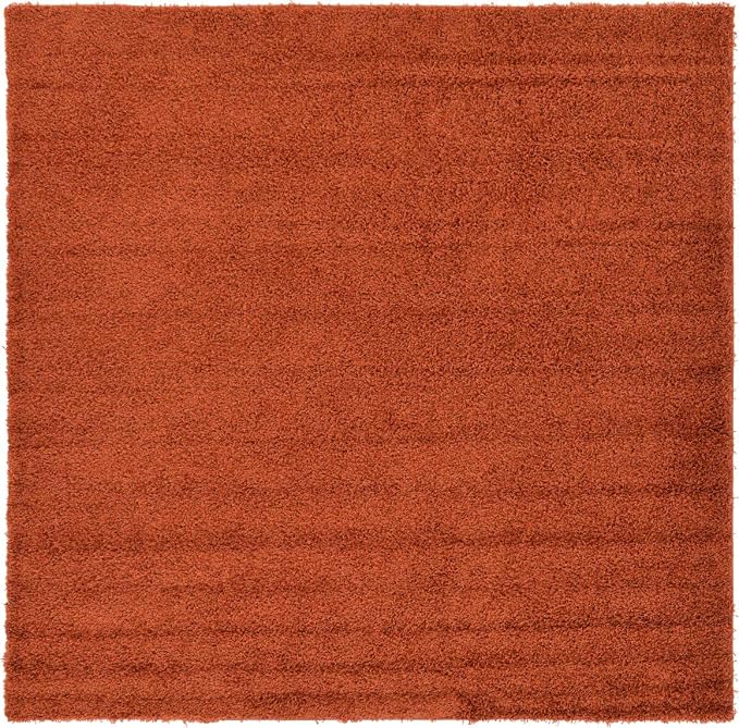 Unique Loom Solid Shag Collection Area Rug (8' Square, Terracotta)