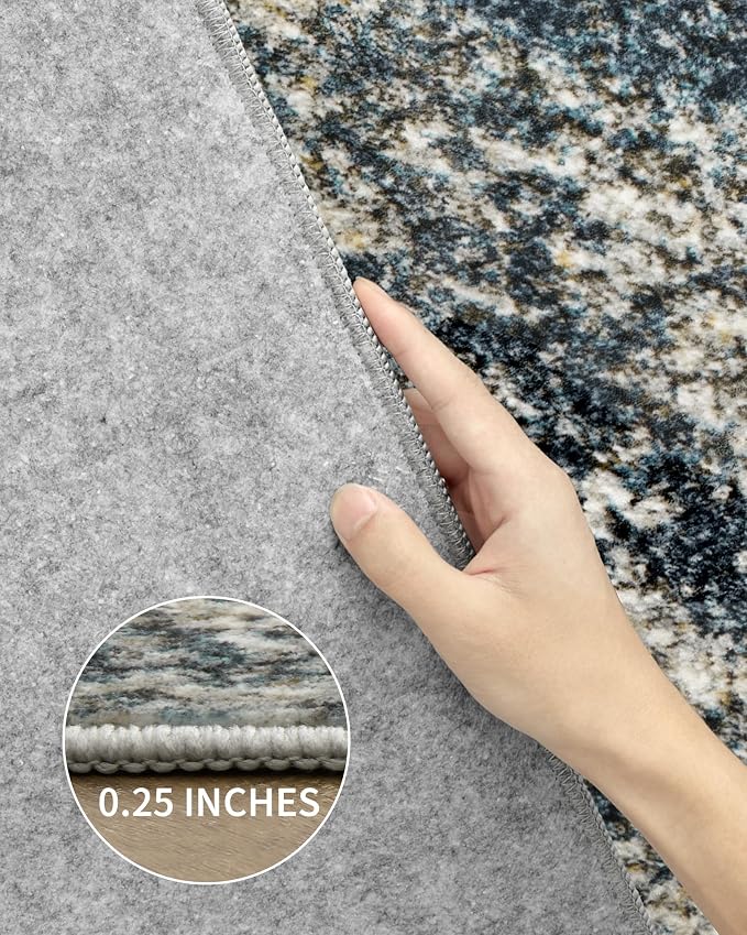 Art&Tuft Washable Rug 3x5, Anti-Slip Backing Abstract 3x5 Rug, Stain Resistant Rugs for Living Room, Foldable Machine Washable Area Rug (3'x5', Navy)