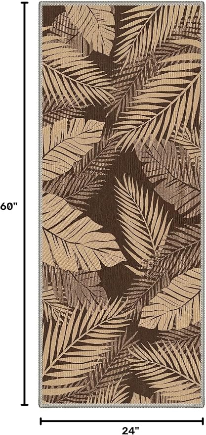 GENIMO Outdoor & Indoor Area Rug 2'x5', Waterproof, Non-Shedding, Easy Cleaning, Leaf Mat for Patio, Living Room, Balcony, Dining Room, RV, Deck, Bedroom, Camping, Outside Carpet, Coffee Beige