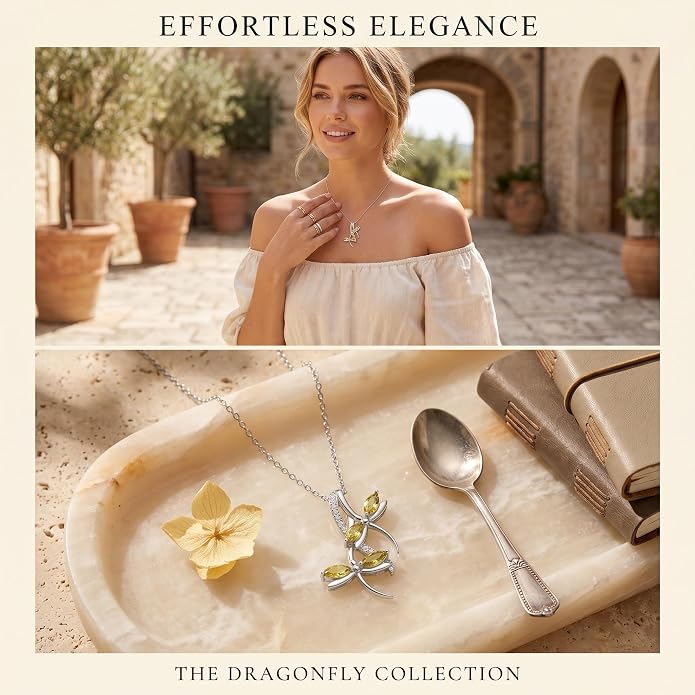 PRAYMOS Dragonfly Gifts 925 Sterling Silver Dragonfly Necklace for Women Dreamy Dragon fly Pendant Dragonflies Jewelry Birthday Gift 18+2" Adjustable Chain
