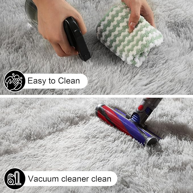 4x6 Rugs for Bedroom, Fluffy Area Rugs for Living Room, Small Fuzzy Shag Soft Non-Slip Carpet for Kids Girls and Boys Nursery Dorm Indoor Room Home Decor (4ft x 6ft, Tie-Dyed Grey)