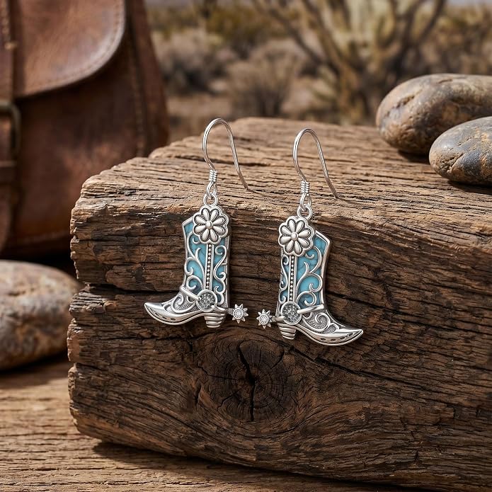 Silver Earrings Women Dangle Filigree/Abalone Shell/Turquoise Cowgirl Earrings Cat/Hummingbird/Chicken/Celtic Knot/Butterfly Jewelry Birthday Gifts for Women