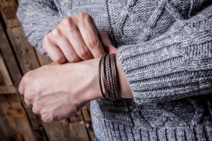 SERASAR | Premium Leather Bracelet [Braid] for Men in Black & Brown | Various Lengths | Magnetic Stainless Steel Clasp | Exclusive Jewellery Box | Great Gift Idea for Men