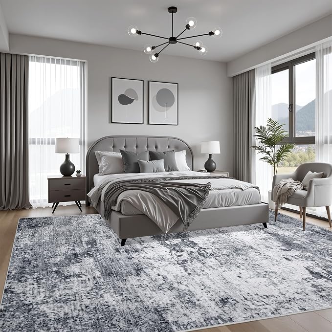 5x8 Area Rug Living Room Rug: Washable Modern Abstract Soft Thin Rug Indoor Floor No Slip Stain Resistant Carpet for Bedroom Dining Room Farmhouse Nursery Home Office - Grey