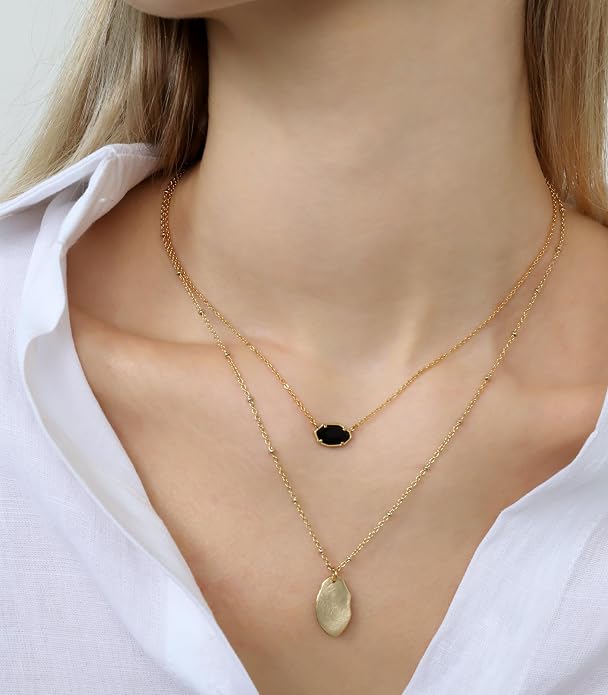 OZEL JEWELRY & GIFT Layered Gold Necklaces for Women - Crystal Colorful Delicate Cutting Pendant Necklace - 18K Gold Plated - Birthday Gifts (Made in Korea)