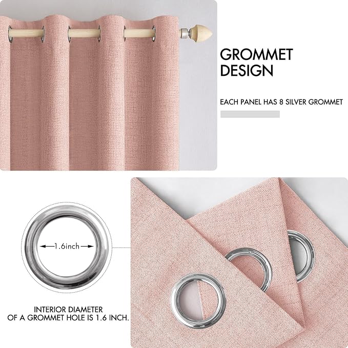 MIULEE Linen Blackout Curtains for Bedroom Thermal Insulated Blush Pink Grommet Room Darkening Black Out Drapes for Living Room 52 x 54 Inch (2 Panels)