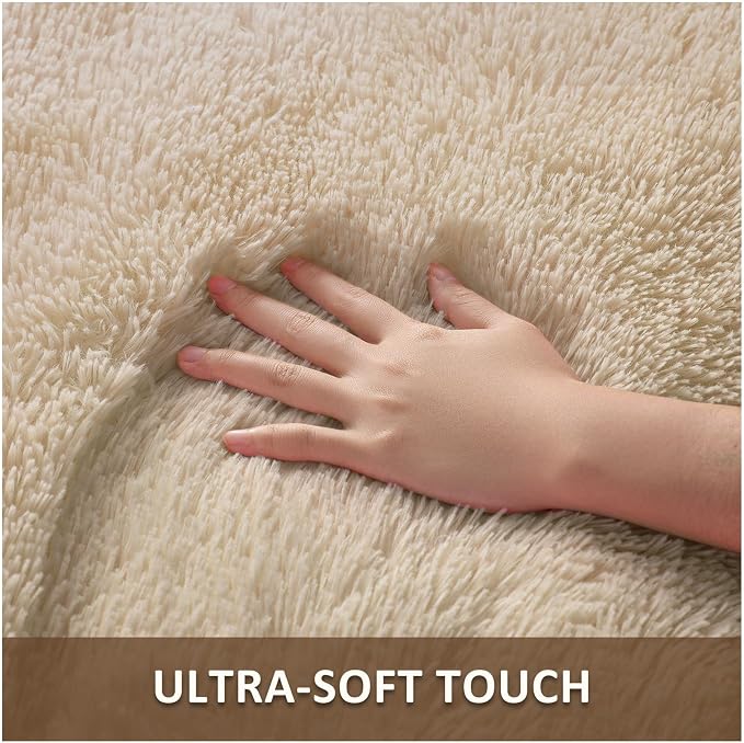 Ophanie Beige Rugs for Living Room Bedroom, 5x8 Fluffy Fuzzy Furry Carpet, Plush Soft Shaggy Bedside Indoor Floor Area Rug for Kids Nursery Home Decor with Over 999 pcs Non-Slip Backing Pattern