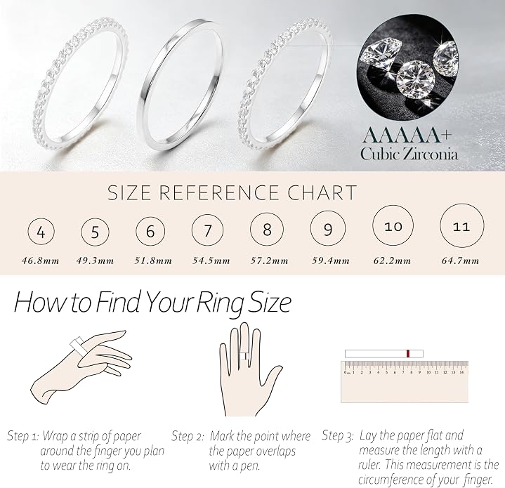 Purplepig Stackable Rings for Women Non Tarnish, Two Tone Mixed Metal Dainty Eternity Band Set, 14K Gold & Sterling Silver Plated Cubic Zirconia Hypoallergenic Wedding Thumb Pinky Rings Size 4-11