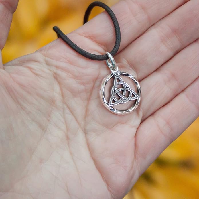 925 Sterling Silver Celtic Knot Necklace - Triquetra Necklace Trinity Knot Pendant - Protection Love Amulet - Irish Pagan Wiccan Jewelry for Women Men - Handmade