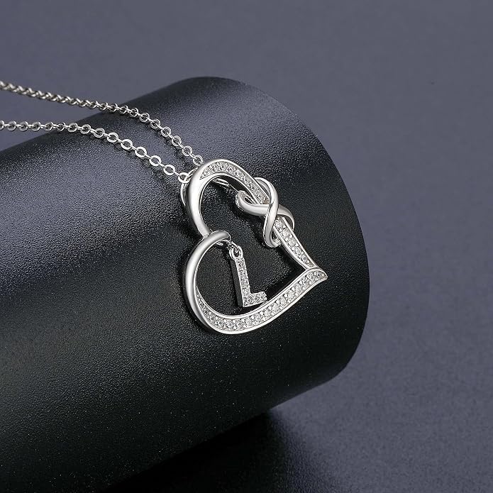 Infinity Heart Necklaces for Women, S925 Sterling Silver Initial Necklace Womens Jewelry Mothers Day Gifts Girls Valentines Gifts for Her Christmas Birthday Gifts for Women Mom Wife Girlfriend