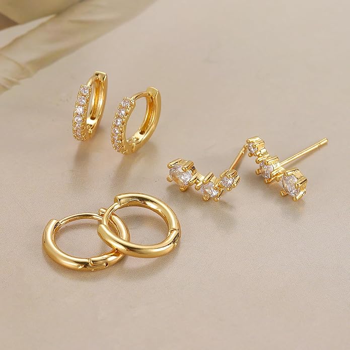 6 Pairs 14K Gold Plated Stud Earrings for Women, Hypoallergenic Cartilage Earrings for Multiple Piercing, Dainty Small Stackable Earrings Set for Jewelry Gift