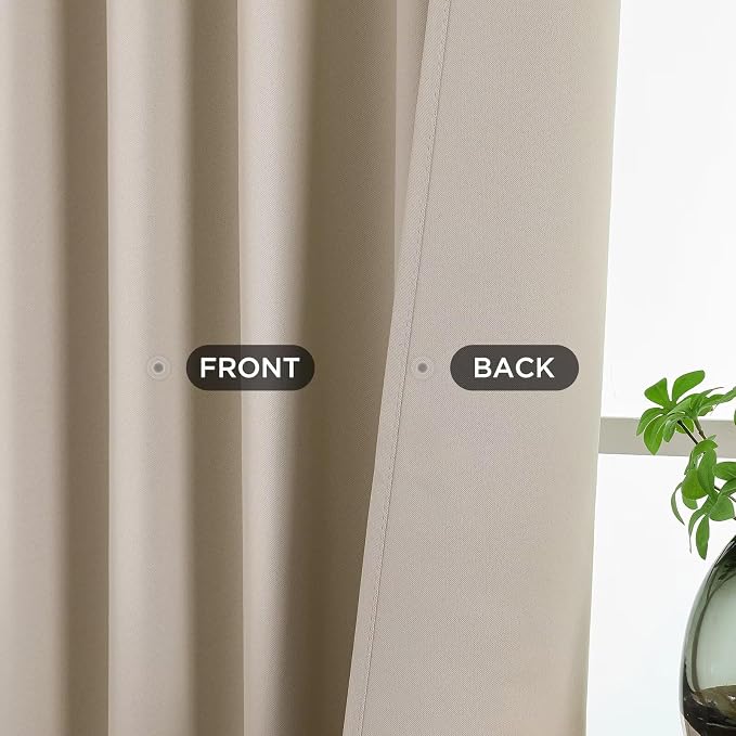 Joydeco Blackout Curtains 96 Inches Long, Thermal Insulated Black Out Curtains 2 Panels Set for Bedroom, Room Darkening Drapes for Living Room Window (W37 x L96 Inch, Light Beige)