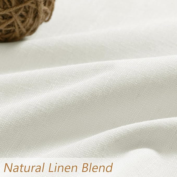 Guken Ivory 100% Blackout Linen Curtains 86 Inch Length 2 Panels Set for Living Room Bedroom Back Tab Rod Pocket Thermal Insulated Black Out Drapes Room Darkening Farmhouse Window Curtains 52x86