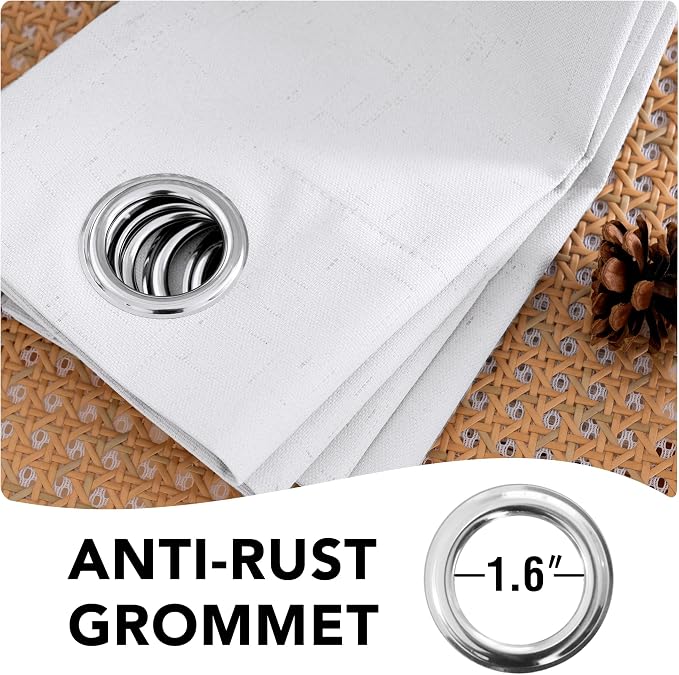 H.VERSAILTEX 100% Blackout Curtains for Bedroom Thermal Insulated Linen Textured Curtains Heat and Full Light Blocking Drapes Living Room Curtains 2 Panel Sets, 52x63 - Inch, White