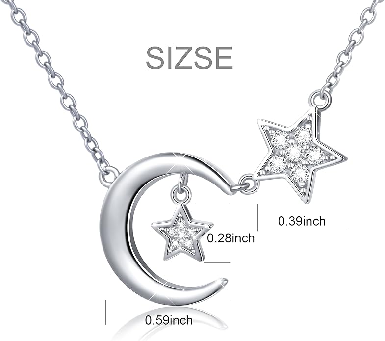 Ladytree 925 Sterling Silver Jewelry Crescent Moon and Star Pendant Necklace