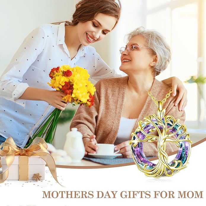 TOUPOP Tree of Life Necklace Gifts for Women 925 Sterling Silver Family Tree Pendant with Crystal Birthday Irish Jewelry Gifts for Women Her Wife Mom