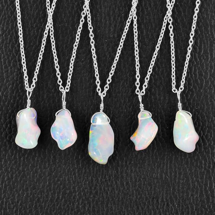 Raw Gemstone Dainty Pendant Necklace for Women, Natural Birthstone Handmade Jewelry, Healing Chakra Crystal, Silver Plated Chain 18" Birthday Gift for Her
