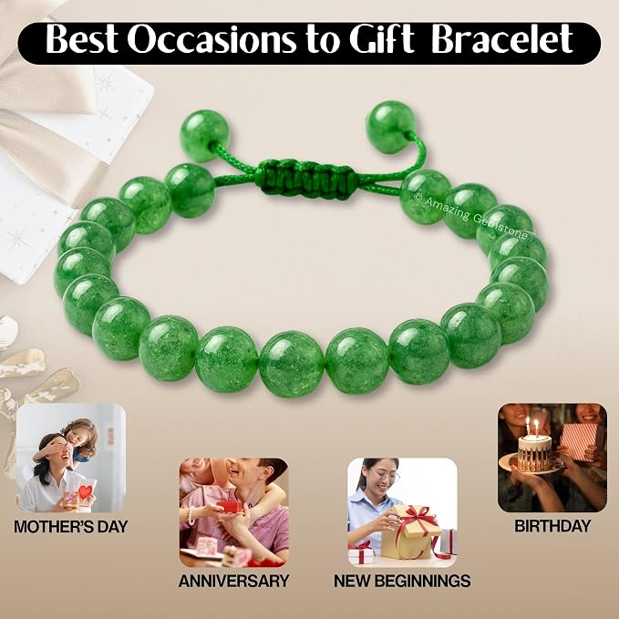 Amazing Gemstone Green Strawberry Quartz Bracelet for Women Men's Gifts - Protection Healing Crystal Bracelet - 8mm Gemstone Beaded Adjustable Bracelet Pulseras para Hombres Mujer Stocking Stuffers