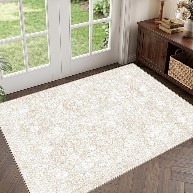 Sasttie 2x3 Rug, Ultra-Soft Washable Rug, Low Pile Foldable Thin Carpets with Non-Slip Backing, Skin-Friendly Stain Resistant Carpet for Living Room, Bedroom, Kitchen, Dorm, 2x3, Cream
