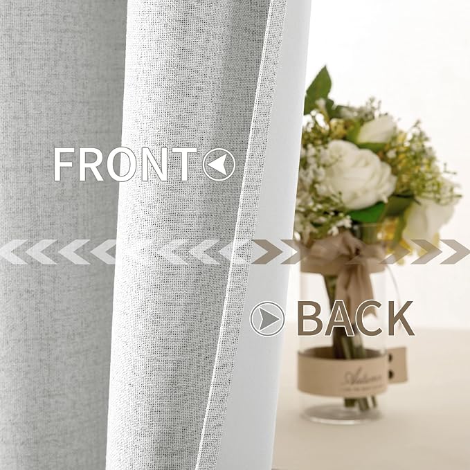 MIULEE 100% Blackout Linen Textured Curtains for Bedroom Solid Thermal Insulated Heathered White Grommet Room Darkening Curtains & Drapes Luxury Decor for Living Room 52 x 108 Inch (2 Panels)