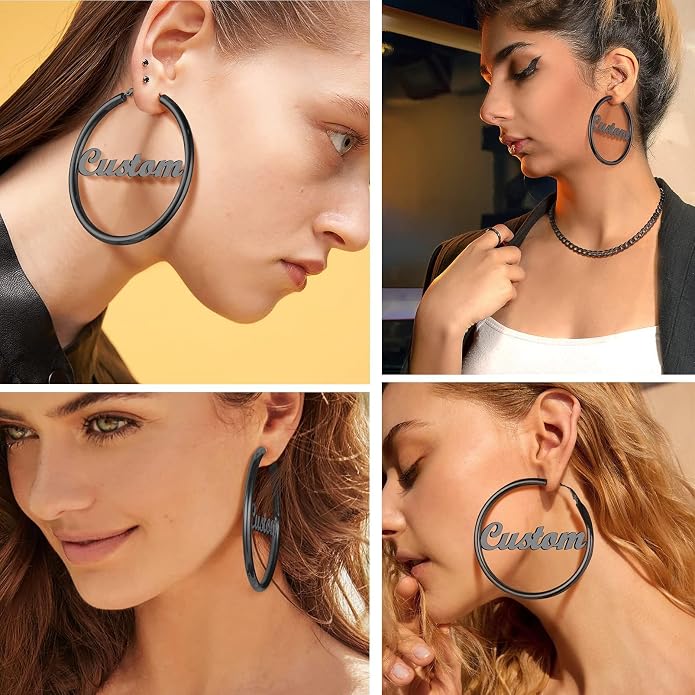 Stainless Steel Chunky Hoop Earrings For Women, Minimalist and Chic, Black/Gold Plated, Round Hoops Earrings Hypoallergenic, Size: 30mm/40mm/60mm/80mm, Come with Box