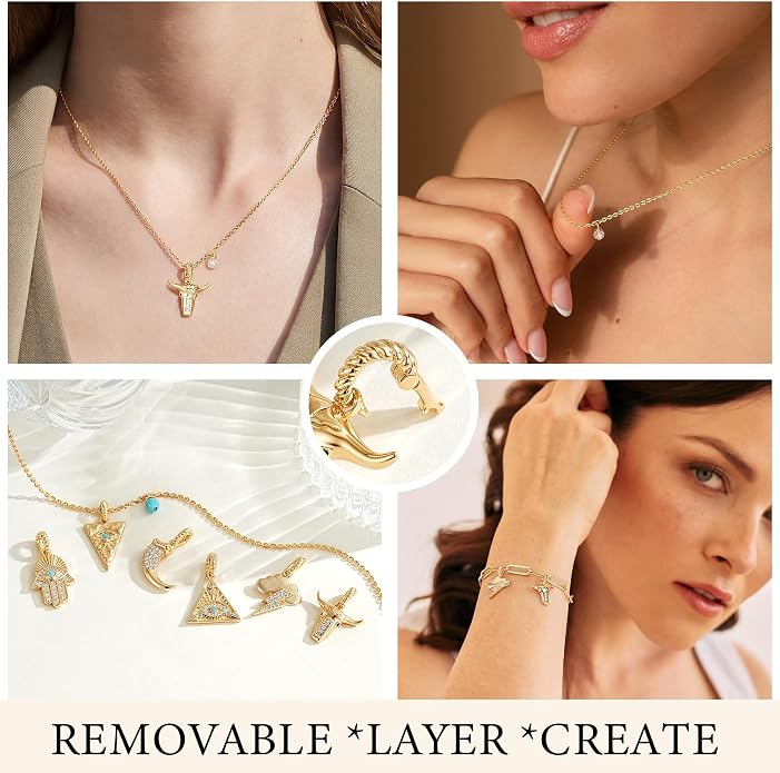 Fashion Dainty Necklace for Women - 14K Gold Plated Detachable Pendant with Cubic Zirconia Accent, Hypoallergenic Layering Jewelry for Women, Trendy Storm Charm Necklace for Daily Wear & Gifting