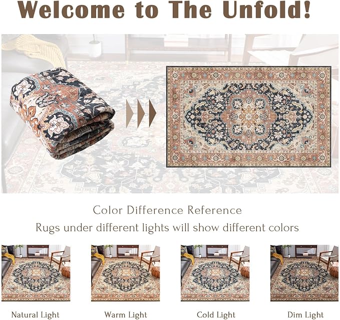 LUXRUG 3x5 Entry Rug - Small Washable Entryway Rug Non-Slip Farmhouse Terracotta Black Oriental Kitchen Rug Low Pile Medallion Carpet Throw Rugs for Living Room Bedroom Bathroom Entrance Mudroom Foyer