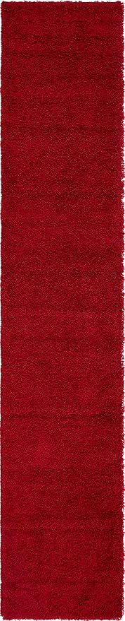 Unique Loom Solid Shag Collection Area Rug (2' 6" x 13' 1" Runner, Cherry Red)