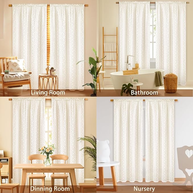 ASPMIZ Linen Curtains for Bedroom, Double Layered Boho Curtain for Living Room Farmhouse Curtain 84 Inch Length 2 Panels Set, Rustic Curtains & Drapes Rod Pocket with Tiebacks, 52 x 84 Inch, Beige