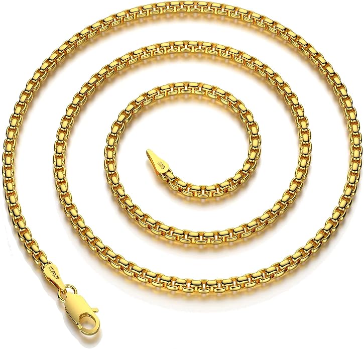 925 Sterling Silver Box Chain Lobster Clasp 2/3/4/5mm Necklace for Women Mens Box Chain Silver/14K Gold Plated Plated Necklace Chain Diamond Cut 16-30 Inches