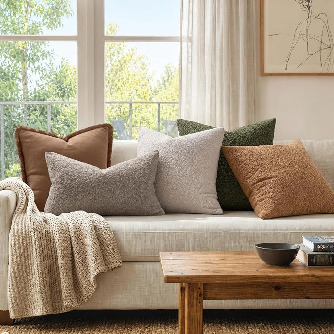 MIULEE 18x18 Decorative Lumbar Boucle Couch Pillow Covers Moss Green | Set of 2 Textured Neutral Throw Pillow Covers, Accent Solid Pillowcases, Sofa Living Room Home Decor