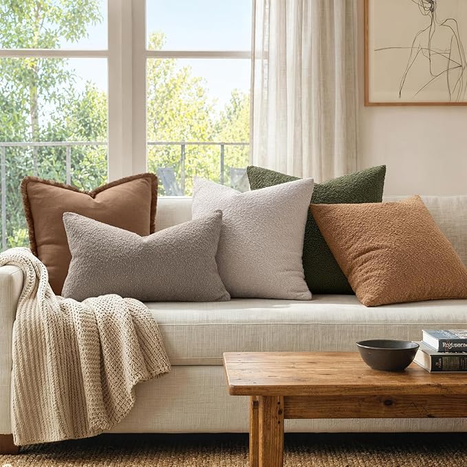MIULEE 24x24 Decorative Euro Sham Boucle Couch Pillow Covers Tobacco | Set of 2 Textured Neutral Fall Autumn Throw Pillow Covers, Accent Solid Pillowcases, Sofa Living Room Home Decor