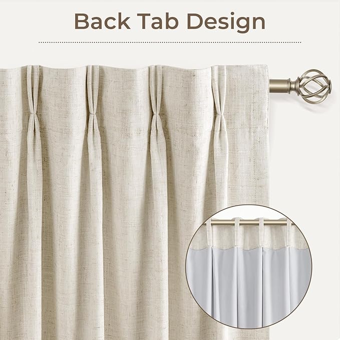 CAPALOCA Natural Linen Pinch Pleated Curtains Blackout, 100% Black Out Curtains 72 inch Long for Bedroom, Blackout Thermal Insulated Pinch Pleated Drapes for Living Room, 40" W x 72" L, 2 Panels Set