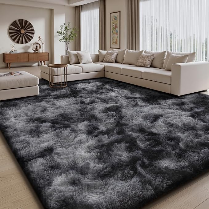 Sour Lemon 10x14 Area Rugs for Bedroom Living Room, Fluffy Shag Grey | Large Shaggy Carpet, Soft Plush Furry Bedside, Anti Slip, Washable Area Modern Rugs Floor Mat for Kids Girls Boys Living Room