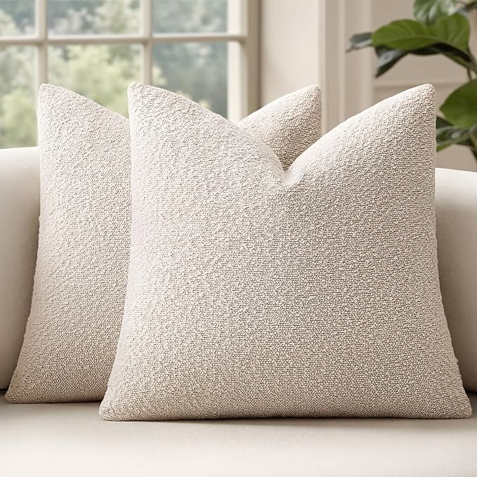MIULEE 18x18 Decorative Lumbar Boucle Couch Pillow Covers Beige | Set of 2 Textured Neutral Throw Pillow Covers, Accent Solid Pillowcases, Sofa Living Room Home Decor