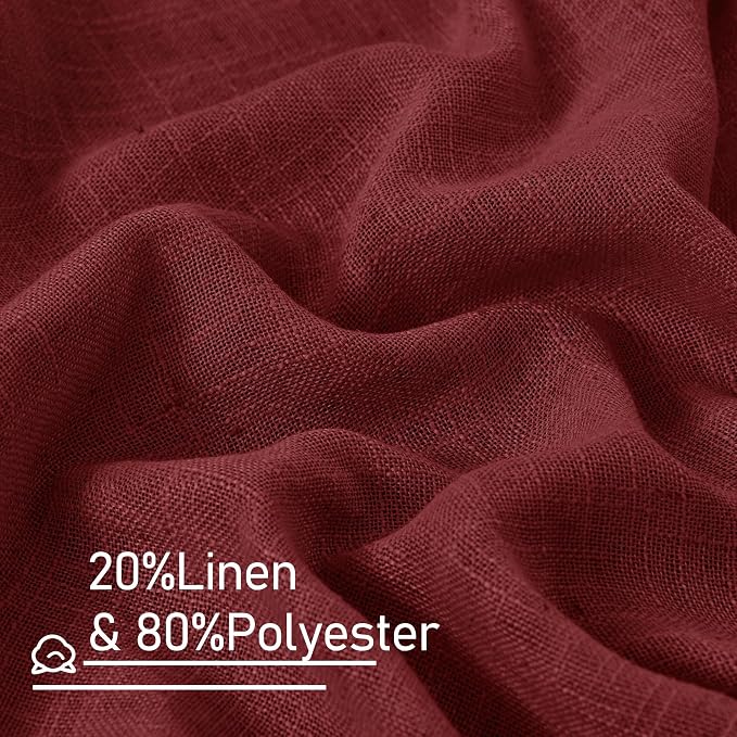 LAMIT 36 Inch Length Linen Curtains for Small Windows, Semi Sheer Light Filtering Panels Back Tab and Rod Pocket Christmas Decor Drapes for Basement/Kitchen, Burgundy Red, 2 Panels, 34 x 36 Inch