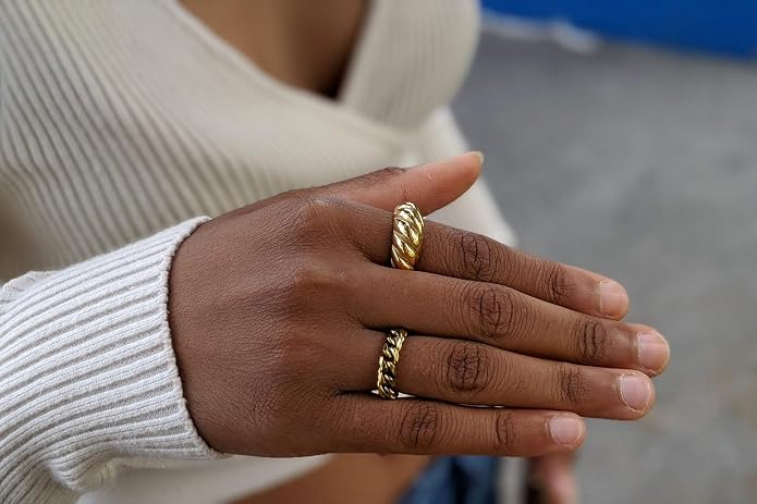 Baguette Dome Ring | CZ Set Gold Dome Ring | CZ Stacking Thick Band