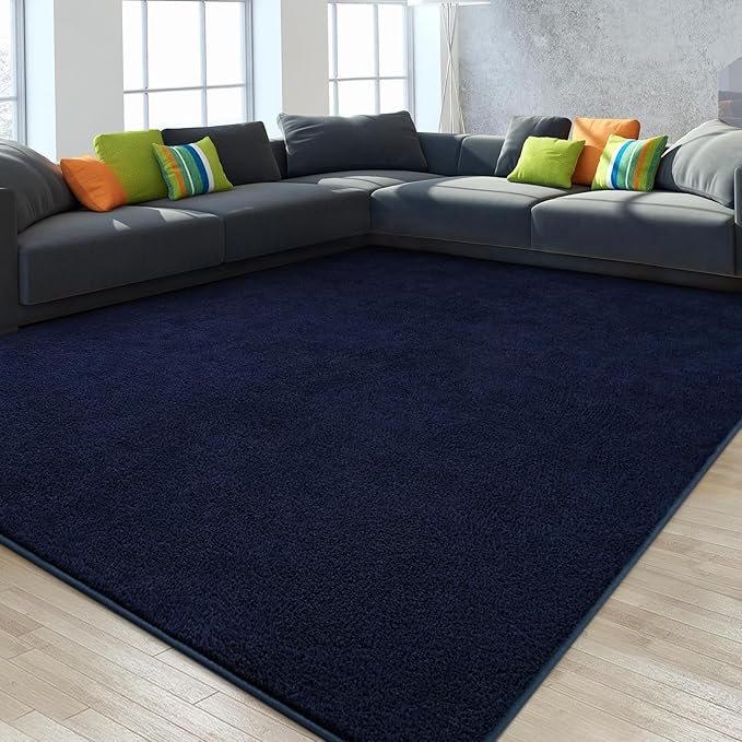 Gifeas Large Ultra Soft Modern Area Rugs for Living Room Bedroom, 7x10 Feet Navy Blue Thickened Memory Foam Indoor Solid Minimalist Carpets, Non-Slip Comfy Rug for Boys Girls Nursery Room Home Decor