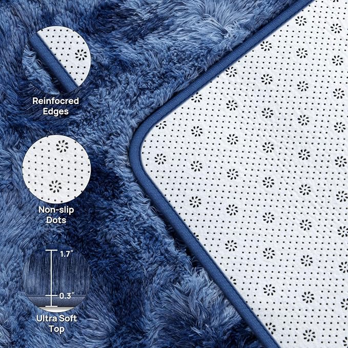 Deerhoo Large Shag Area Rugs 8 x 10, Plush Fuzzy Rugs for Living Room, Ultra Soft Fluffy Furry Rug for Bedroom, Indoor Carpet Nursery Rugs for Kids Room Home Decor, Tie-Dyed Navy Blue