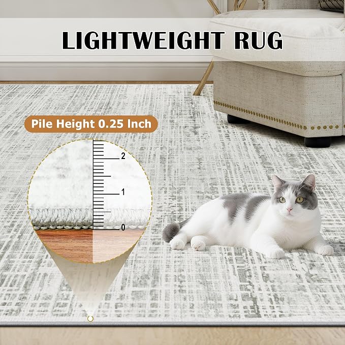 4x6 Area Rugs Washable Rug: Anti-Skid Abstract Modern Living Room Rug Soft Thin Carpets Indoor Floor Non-Shedding Carpet for Bedroom Dining Farmhouse Nursery Home Office (White Gray, 4'x6')