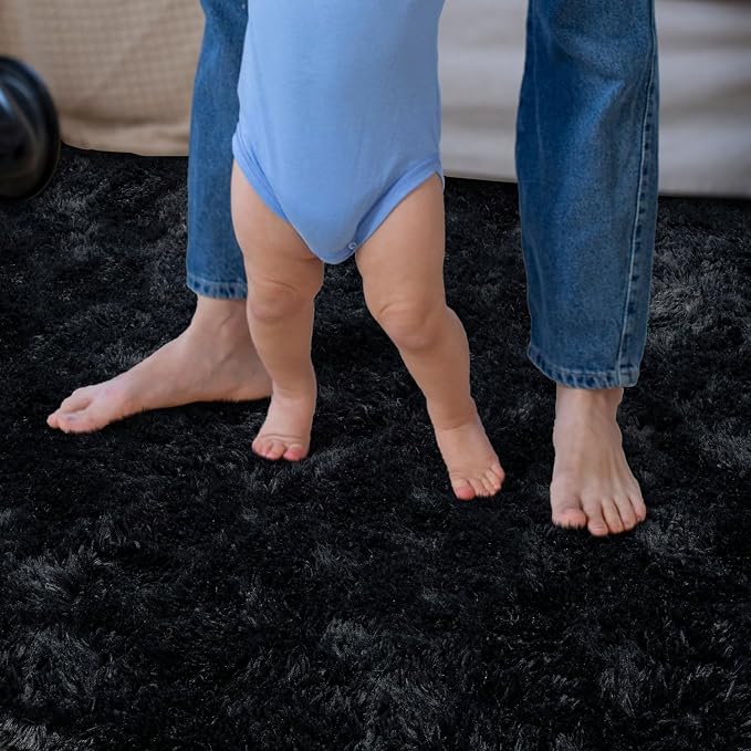 Dssimo Black Rug for Bedroom, 2x4 Small Area Rugs, | Soft Fluffy Shag Bedside Rug Non-Slip Carpet for Kids,Girls Boys and Teens Decorations for Living Room Dorm Nursery Classroom